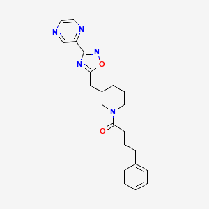 molecular formula C22H25N5O2 B2646752 4-Phenyl-1-(3-((3-(pyrazin-2-yl)-1,2,4-oxadiazol-5-yl)methyl)piperidin-1-yl)butan-1-one CAS No. 1706236-31-8