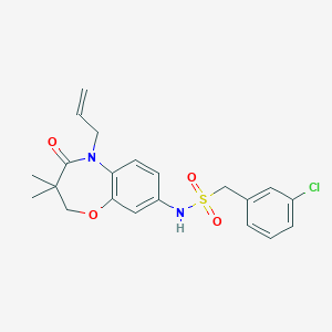 molecular formula C21H23ClN2O4S B2646758 N-(5-allyl-3,3-dimethyl-4-oxo-2,3,4,5-tetrahydrobenzo[b][1,4]oxazepin-8-yl)-1-(3-chlorophenyl)methanesulfonamide CAS No. 922049-50-1