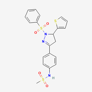 molecular formula C20H19N3O4S3 B2646766 N-(4-(1-(苯磺酰基)-5-(噻吩-2-基)-4,5-二氢-1H-吡唑-3-基)苯基)甲磺酰胺 CAS No. 851781-24-3