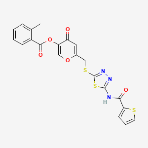 4-oxo-6-(((5-(thiophene-2-carboxamido)-1,3,4-thiadiazol-2-yl)thio)methyl)-4H-pyran-3-yl 2-methylbenzoate