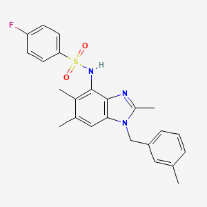 molecular formula C24H24FN3O2S B2646775 4-fluoro-N-[2,5,6-trimethyl-1-(3-methylbenzyl)-1H-1,3-benzimidazol-4-yl]benzenesulfonamide CAS No. 338964-21-9