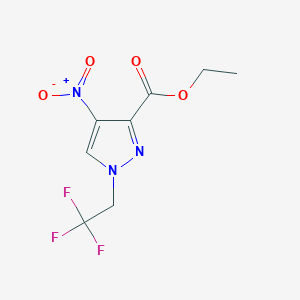 molecular formula C8H8F3N3O4 B2646854 4-Nitro-1-(2,2,2-trifluoroethyl)-1H-pyrazole-3-carboxylic acid ethyl ester CAS No. 1352199-86-0