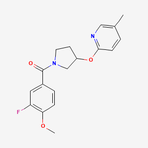 molecular formula C18H19FN2O3 B2646855 (3-Fluoro-4-methoxyphenyl)(3-((5-methylpyridin-2-yl)oxy)pyrrolidin-1-yl)methanone CAS No. 1903350-49-1