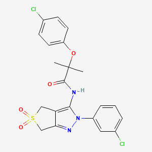 molecular formula C21H19Cl2N3O4S B2646862 2-(4-chlorophenoxy)-N-(2-(3-chlorophenyl)-5,5-dioxido-4,6-dihydro-2H-thieno[3,4-c]pyrazol-3-yl)-2-methylpropanamide CAS No. 893932-15-5