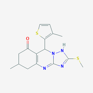 molecular formula C16H18N4OS2 B264687 6-methyl-2-methylsulfanyl-9-(3-methylthiophen-2-yl)-5,6,7,9-tetrahydro-1H-[1,2,4]triazolo[5,1-b]quinazolin-8-one 