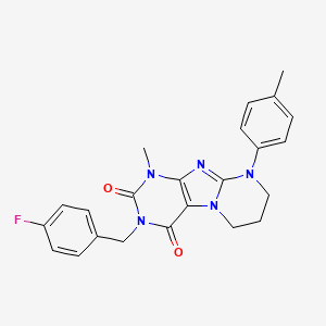 molecular formula C23H22FN5O2 B2646924 3-[(4-fluorophenyl)methyl]-1-methyl-9-(4-methylphenyl)-7,8-dihydro-6H-purino[7,8-a]pyrimidine-2,4-dione CAS No. 848746-67-8