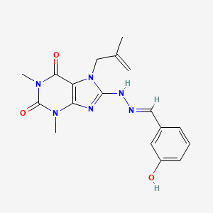 molecular formula C18H20N6O3 B2646940 (E)-8-(2-(3-hydroxybenzylidene)hydrazinyl)-1,3-dimethyl-7-(2-methylallyl)-1H-purine-2,6(3H,7H)-dione CAS No. 361173-33-3