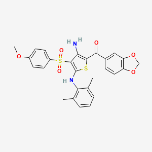 molecular formula C27H24N2O6S2 B2646954 (3-氨基-5-((2,6-二甲基苯基)氨基)-4-((4-甲氧基苯基)磺酰基)噻吩-2-基)(苯并[d][1,3]二氧杂环-5-基)甲酮 CAS No. 959549-21-4