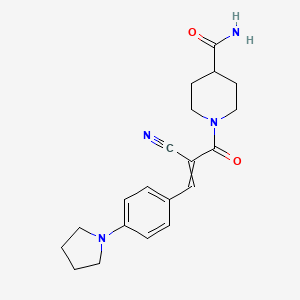 molecular formula C20H24N4O2 B2646965 1-(2-Cyano-2-{[4-(pyrrolidin-1-yl)phenyl]methylidene}acetyl)piperidine-4-carboxamide CAS No. 1111493-51-6