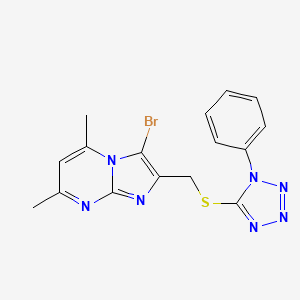 molecular formula C16H14BrN7S B2646967 3-溴-5,7-二甲基-2-(((1-苯基-1H-四唑-5-基)硫代)甲基)咪唑并[1,2-a]嘧啶 CAS No. 325778-96-9