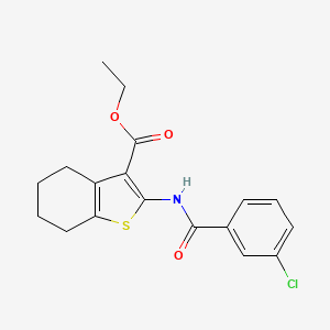molecular formula C18H18ClNO3S B2646977 Ethyl 2-{[(3-chlorophenyl)carbonyl]amino}-4,5,6,7-tetrahydro-1-benzothiophene-3-carboxylate CAS No. 312917-34-3