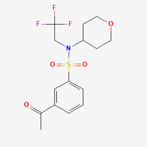 molecular formula C15H18F3NO4S B2646987 3-acetyl-N-(tetrahydro-2H-pyran-4-yl)-N-(2,2,2-trifluoroethyl)benzenesulfonamide CAS No. 1428351-59-0