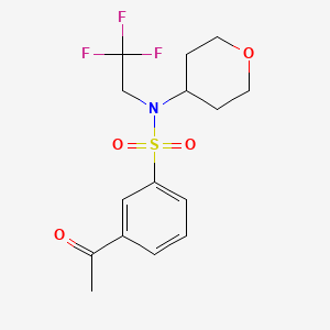 molecular formula C15H18F3NO4S B2646987 3-acetyl-N-(oxan-4-yl)-N-(2,2,2-trifluoroethyl)benzene-1-sulfonamide CAS No. 1428351-59-0