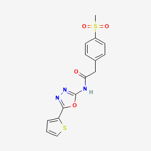 molecular formula C15H13N3O4S2 B2646990 2-(4-(methylsulfonyl)phenyl)-N-(5-(thiophen-2-yl)-1,3,4-oxadiazol-2-yl)acetamide CAS No. 942008-72-2
