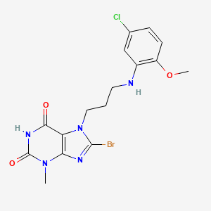 molecular formula C16H17BrClN5O3 B2646994 8-bromo-7-{3-[(5-chloro-2-methoxyphenyl)amino]propyl}-6-hydroxy-3-methyl-3,7-dihydro-2H-purin-2-one CAS No. 927542-68-5
