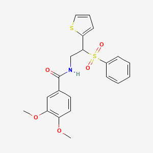 molecular formula C21H21NO5S2 B2647000 3,4-dimethoxy-N-(2-(phenylsulfonyl)-2-(thiophen-2-yl)ethyl)benzamide CAS No. 896337-84-1