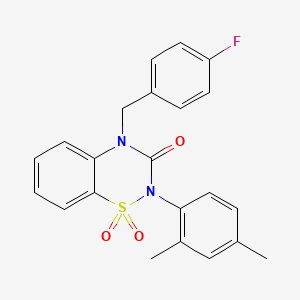molecular formula C22H19FN2O3S B2647003 2-(2,4-dimethylphenyl)-4-(4-fluorobenzyl)-2H-benzo[e][1,2,4]thiadiazin-3(4H)-one 1,1-dioxide CAS No. 942035-14-5