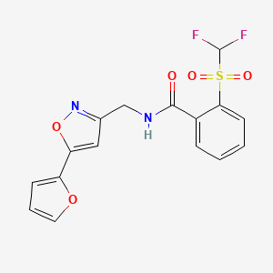 molecular formula C16H12F2N2O5S B2647015 2-((二氟甲基)磺酰基)-N-((5-(呋喃-2-基)异恶唑-3-基)甲基)苯甲酰胺 CAS No. 1207040-17-2