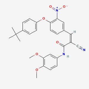 (Z)-3-[4-(4-Tert-butylphenoxy)-3-nitrophenyl]-2-cyano-N-(3,4-dimethoxyphenyl)prop-2-enamide