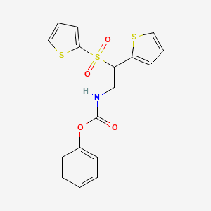 molecular formula C17H15NO4S3 B2647038 Phenyl (2-(thiophen-2-yl)-2-(thiophen-2-ylsulfonyl)ethyl)carbamate CAS No. 896335-29-8