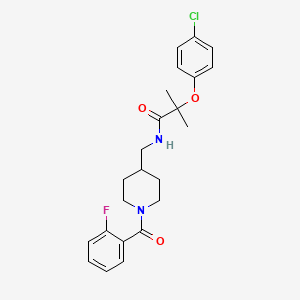 molecular formula C23H26ClFN2O3 B2647053 2-(4-氯苯氧基)-N-((1-(2-氟苯甲酰基)哌啶-4-基)甲基)-2-甲基丙酰胺 CAS No. 1235388-91-6