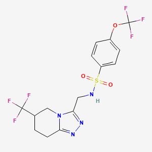 molecular formula C15H14F6N4O3S B2647067 4-(trifluoromethoxy)-N-((6-(trifluoromethyl)-5,6,7,8-tetrahydro-[1,2,4]triazolo[4,3-a]pyridin-3-yl)methyl)benzenesulfonamide CAS No. 2034556-83-5