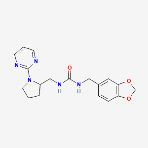 molecular formula C18H21N5O3 B2647075 3-[(2H-1,3-苯并二氧杂环-5-基)甲基]-1-{[1-(嘧啶-2-基)吡咯烷-2-基]甲基}脲 CAS No. 2097902-04-8