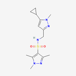 molecular formula C14H21N5O2S B2647083 N-((5-cyclopropyl-1-methyl-1H-pyrazol-3-yl)methyl)-1,3,5-trimethyl-1H-pyrazole-4-sulfonamide CAS No. 1448044-56-1