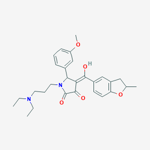 molecular formula C28H34N2O5 B264710 (4E)-1-[3-(diethylamino)propyl]-4-[hydroxy-(2-methyl-2,3-dihydro-1-benzofuran-5-yl)methylidene]-5-(3-methoxyphenyl)pyrrolidine-2,3-dione 