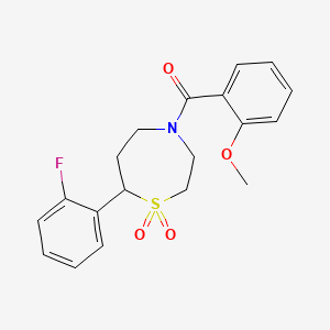 (7-(2-Fluorophenyl)-1,1-dioxido-1,4-thiazepan-4-yl)(2-methoxyphenyl)methanone