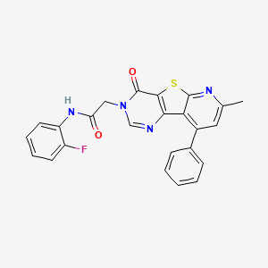 molecular formula C24H17FN4O2S B2647126 N-(2-fluorophenyl)-2-(11-methyl-6-oxo-13-phenyl-8-thia-3,5,10-triazatricyclo[7.4.0.02,7]trideca-1(13),2(7),3,9,11-pentaen-5-yl)acetamide CAS No. 946270-21-9