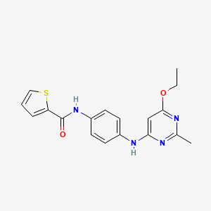 molecular formula C18H18N4O2S B2647128 N-(4-((6-乙氧基-2-甲基嘧啶-4-基)氨基)苯基)噻吩-2-甲酰胺 CAS No. 946272-91-9