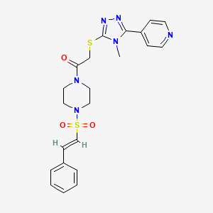 molecular formula C22H24N6O3S2 B2647149 2-[(4-methyl-5-pyridin-4-yl-1,2,4-triazol-3-yl)sulfanyl]-1-[4-[(E)-2-phenylethenyl]sulfonylpiperazin-1-yl]ethanone CAS No. 925401-91-8