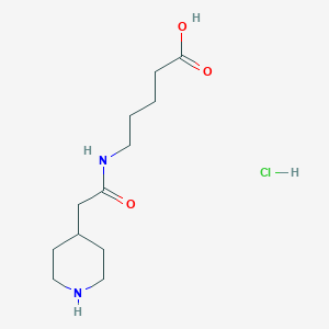 molecular formula C12H23ClN2O3 B2647155 5-[(2-哌啶-4-基乙酰)氨基]戊酸；盐酸盐 CAS No. 2377030-66-3