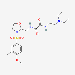 molecular formula C20H32N4O6S B2647166 N1-(2-(二乙氨基)乙基)-N2-((3-((4-甲氧基-3-甲苯基)磺酰基)恶唑烷-2-基)甲基)草酰胺 CAS No. 868983-84-0