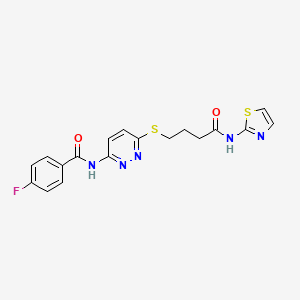 molecular formula C18H16FN5O2S2 B2647178 4-fluoro-N-(6-((4-oxo-4-(thiazol-2-ylamino)butyl)thio)pyridazin-3-yl)benzamide CAS No. 1105218-91-4
