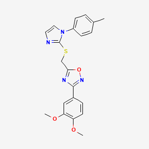 molecular formula C21H20N4O3S B2647199 3-(3,4-二甲氧基苯基)-5-(((1-(对甲苯基)-1H-咪唑-2-基)硫代)甲基)-1,2,4-恶二唑 CAS No. 1111966-01-8
