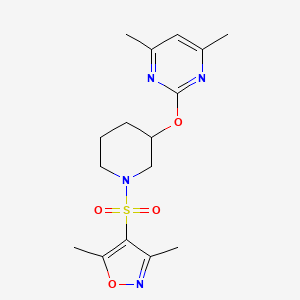 molecular formula C16H22N4O4S B2647213 4-((3-((4,6-Dimethylpyrimidin-2-yl)oxy)piperidin-1-yl)sulfonyl)-3,5-dimethylisoxazole CAS No. 2097864-12-3