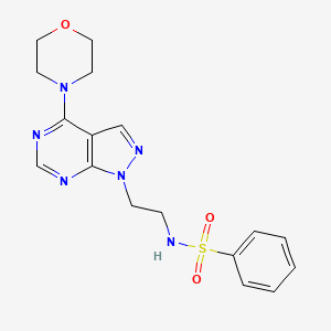 molecular formula C17H20N6O3S B2647217 N-(2-(4-morpholino-1H-pyrazolo[3,4-d]pyrimidin-1-yl)ethyl)benzenesulfonamide CAS No. 1170167-73-3