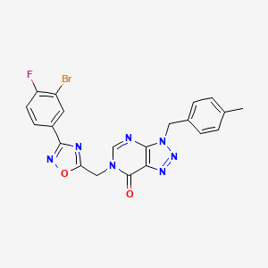 molecular formula C21H15BrFN7O2 B2647221 6-((3-(3-bromo-4-fluorophenyl)-1,2,4-oxadiazol-5-yl)methyl)-3-(4-methylbenzyl)-3H-[1,2,3]triazolo[4,5-d]pyrimidin-7(6H)-one CAS No. 1207014-38-7