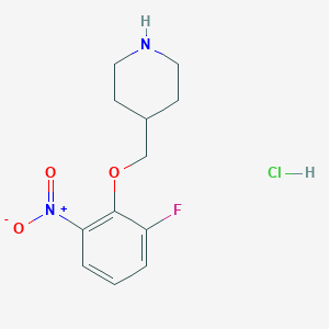 molecular formula C12H16ClFN2O3 B2647233 4-[(2-Fluoro-6-nitrophenoxy)methyl]piperidine hydrochloride CAS No. 1286265-02-8