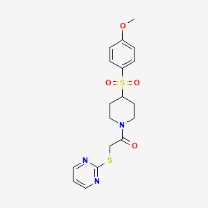 molecular formula C18H21N3O4S2 B2647250 1-(4-((4-Methoxyphenyl)sulfonyl)piperidin-1-yl)-2-(pyrimidin-2-ylthio)ethanone CAS No. 1798033-74-5