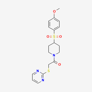 molecular formula C18H21N3O4S2 B2647250 1-(4-((4-甲氧基苯基)磺酰基)哌啶-1-基)-2-(嘧啶-2-基硫代)乙酮 CAS No. 1798033-74-5