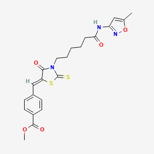 molecular formula C22H23N3O5S2 B2647251 (Z)-methyl 4-((3-(6-((5-methylisoxazol-3-yl)amino)-6-oxohexyl)-4-oxo-2-thioxothiazolidin-5-ylidene)methyl)benzoate CAS No. 613225-68-6