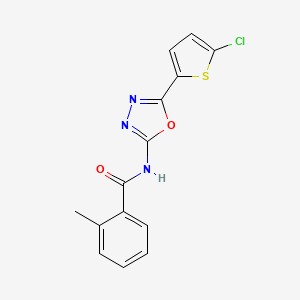 molecular formula C14H10ClN3O2S B2647252 N-(5-(5-chlorothiophen-2-yl)-1,3,4-oxadiazol-2-yl)-2-methylbenzamide CAS No. 865543-69-7