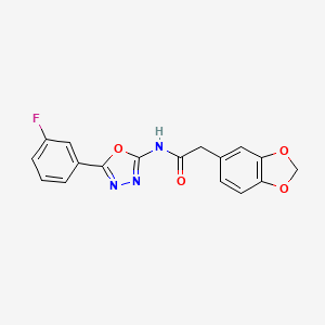 2-(2H-1,3-benzodioxol-5-yl)-N-[5-(3-fluorophenyl)-1,3,4-oxadiazol-2-yl]acetamide