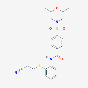 molecular formula C22H25N3O4S2 B2647271 N-(2-((2-cyanoethyl)thio)phenyl)-4-((2,6-dimethylmorpholino)sulfonyl)benzamide CAS No. 477497-91-9