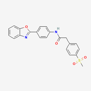 molecular formula C22H18N2O4S B2647273 N-(4-(benzo[d]oxazol-2-yl)phenyl)-2-(4-(methylsulfonyl)phenyl)acetamide CAS No. 941971-59-1
