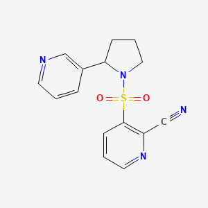 molecular formula C15H14N4O2S B2647292 3-(2-Pyridin-3-ylpyrrolidin-1-yl)sulfonylpyridine-2-carbonitrile CAS No. 2223827-30-1