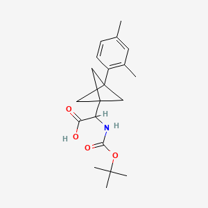 molecular formula C20H27NO4 B2647318 2-[3-(2,4-Dimethylphenyl)-1-bicyclo[1.1.1]pentanyl]-2-[(2-methylpropan-2-yl)oxycarbonylamino]acetic acid CAS No. 2287260-42-6